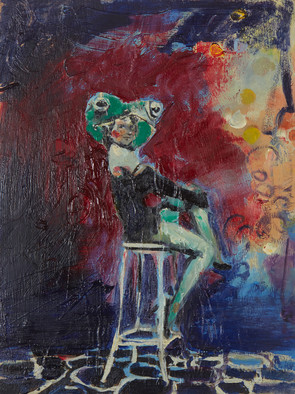 Bühnenfrosch, 2023, Mischtechnik auf Holz, 40x30 cm